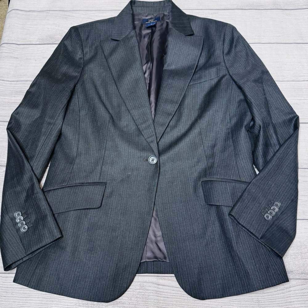 Brooks Brothers 346 Blazer Womens 10 Gray Pinstripe Classic One-Button Jacket